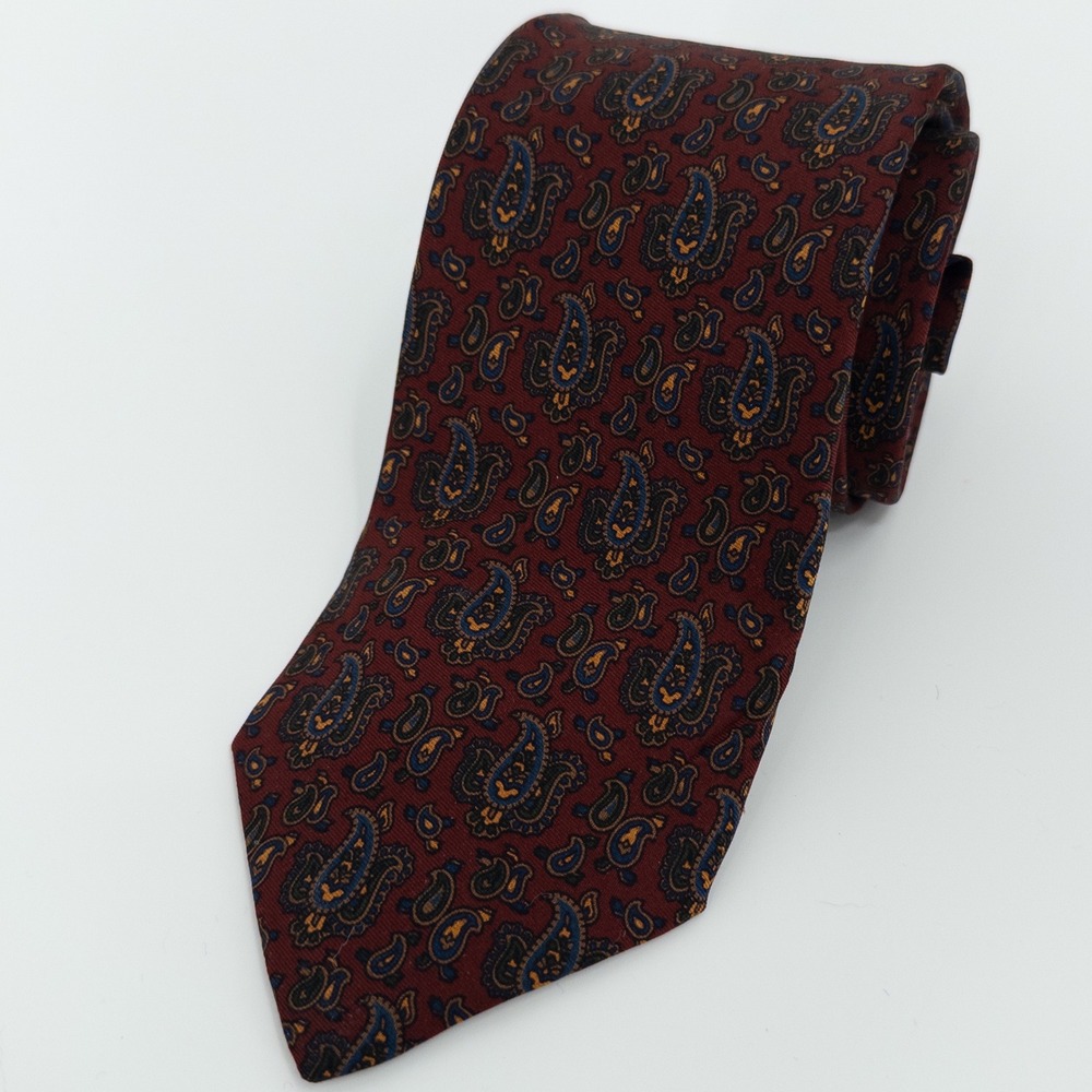 Vintage Givenchy Monsieur Tie Mens OS Burgundy Maroon Silk Paisley Made in Italy